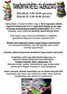 Tankönyvátvételi tájékoztató