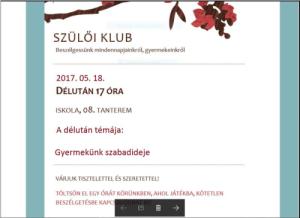 Szülői klub május 18